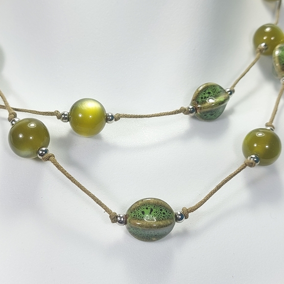Bonita Green Multi Strand Layered Stone Ceramic Bead Necklace - Picture 3 of 9